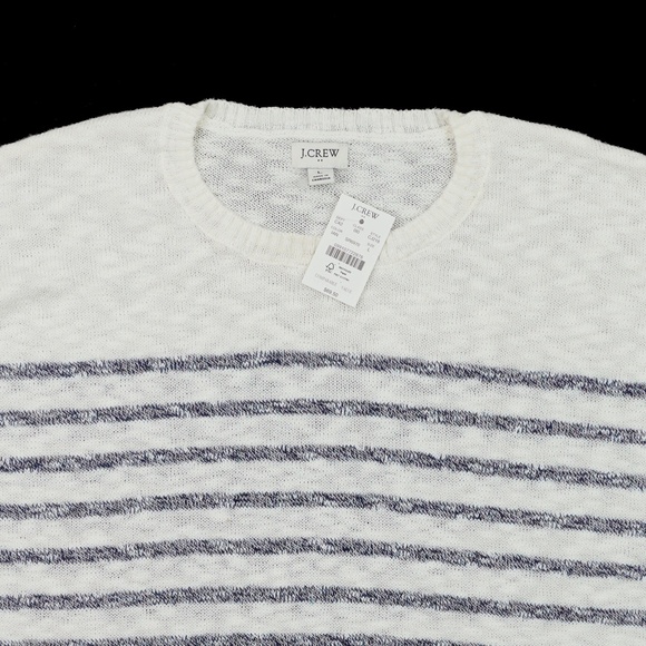 New JCREW Size L Striped Short-Sleeve Relaxed Beach Sweater White Navy $69 CJ218 - Picture 3 of 3